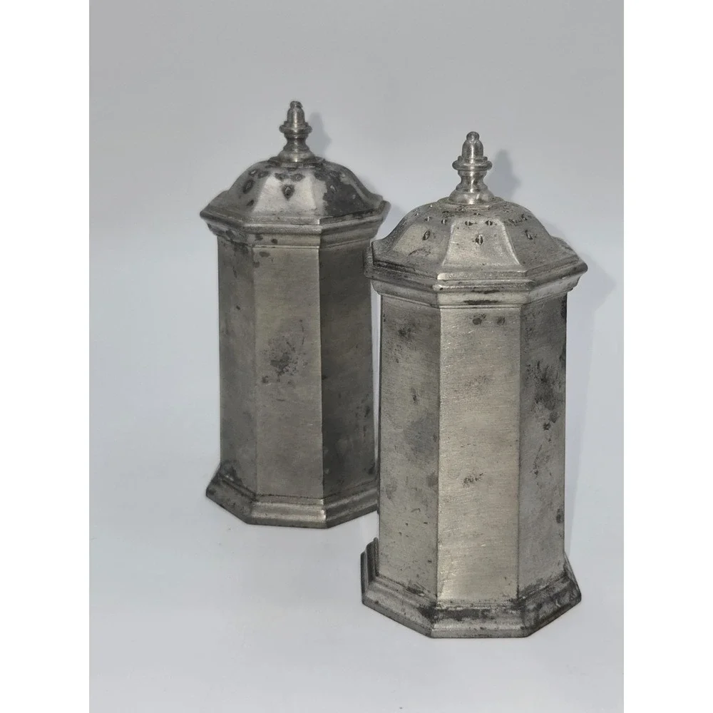 Vintage Gorham Pewter Salt & Pepper Shakers Octagonal Mid Century‎ Modern PH57